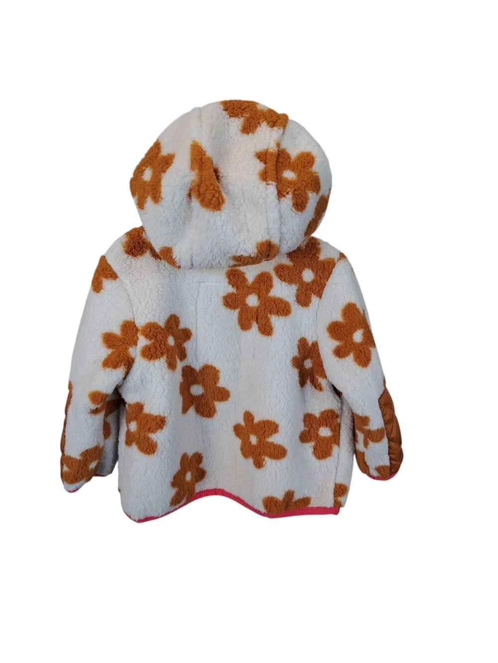 Cat & Jack Zip Up Fuzzy Neutral Flower Hooded Jacket Winter Fall 12M Toddler